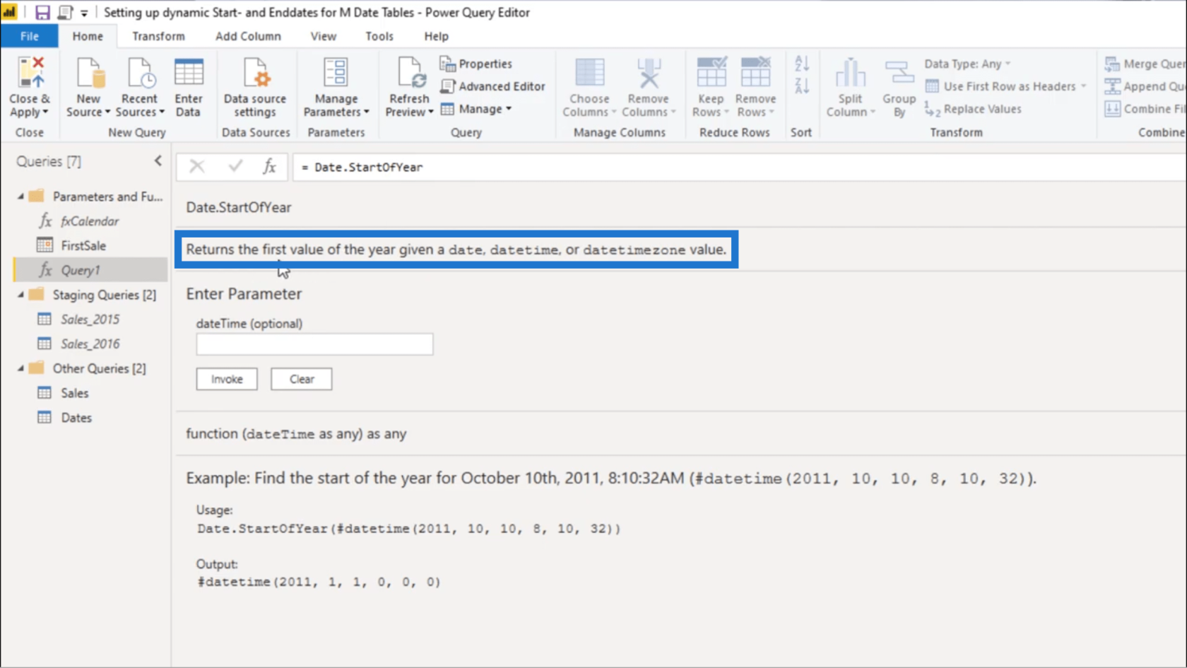 為 Power Query 日期表設置動態 StartDate 和 EndDate