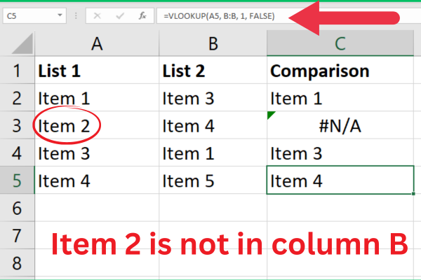 VLOOKUP を使用して Excel の 2 つの列を比較する方法