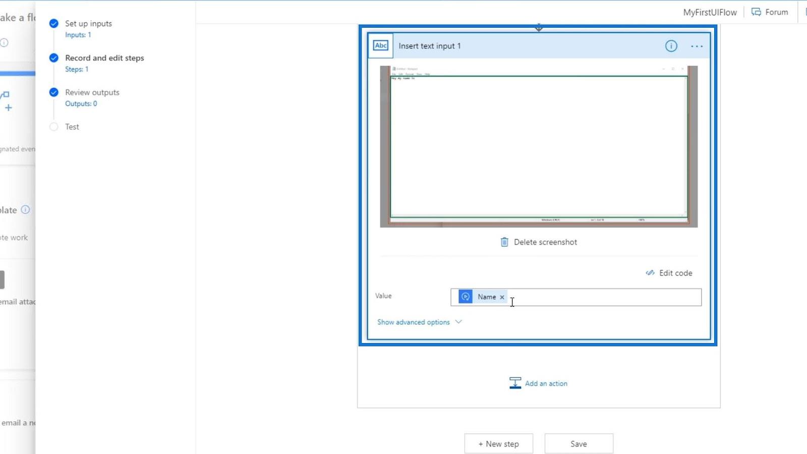 Microsoft Power Automate 中的 UI 流輸入