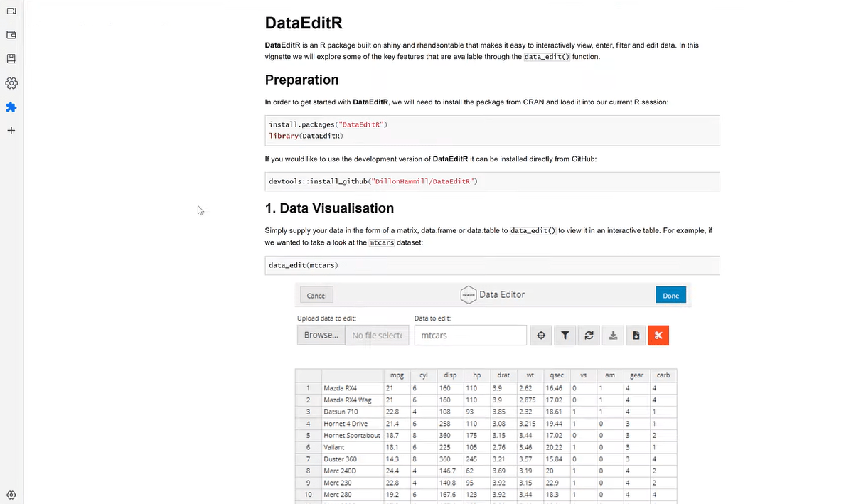 DataEditR 패키지를 사용하여 R에서 데이터 편집
