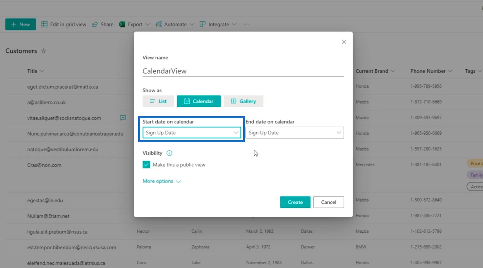 SharePoint リスト カレンダー ビュー