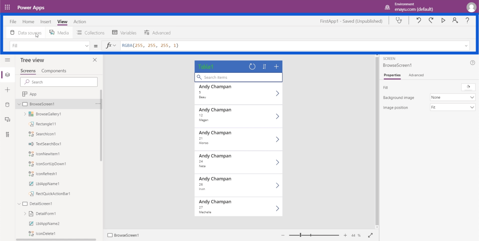 Power Apps 環境：正確設置應用程序元素