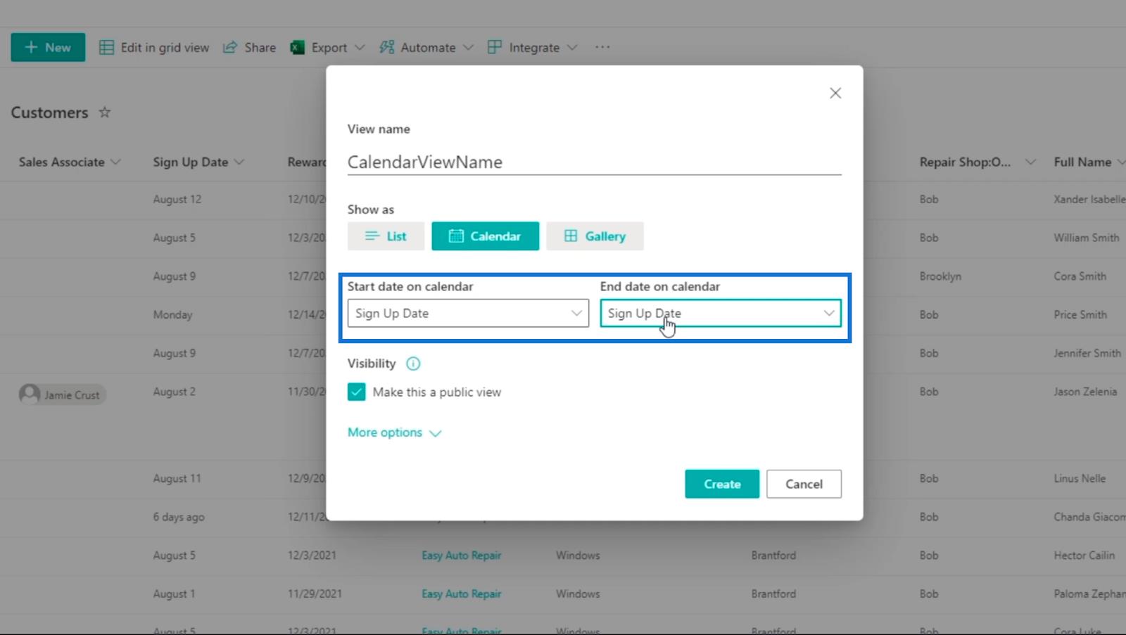 SharePoint リスト カレンダー ビュー