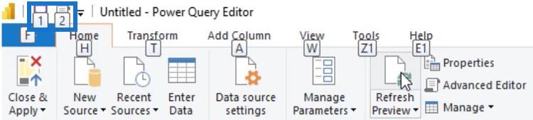 Power Query ツール、タブ、ユーザー インターフェイス