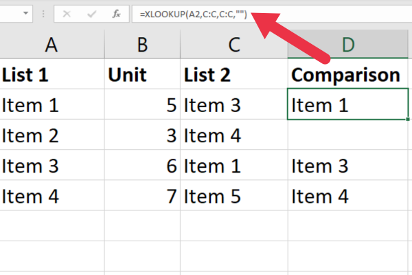 VLOOKUP を使用して Excel の 2 つの列を比較する方法