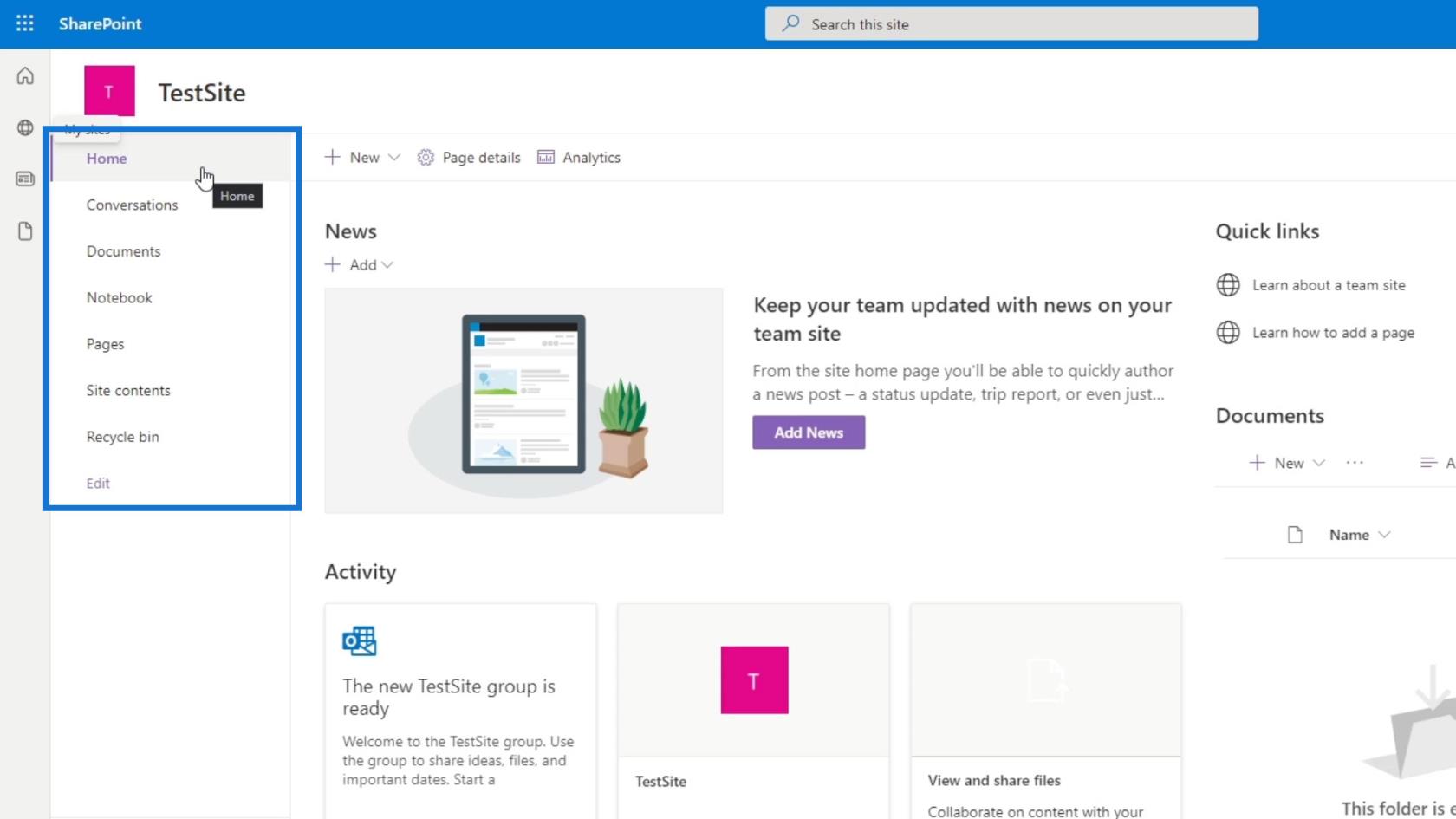 SharePoint 網站 |  佈局和菜單演練