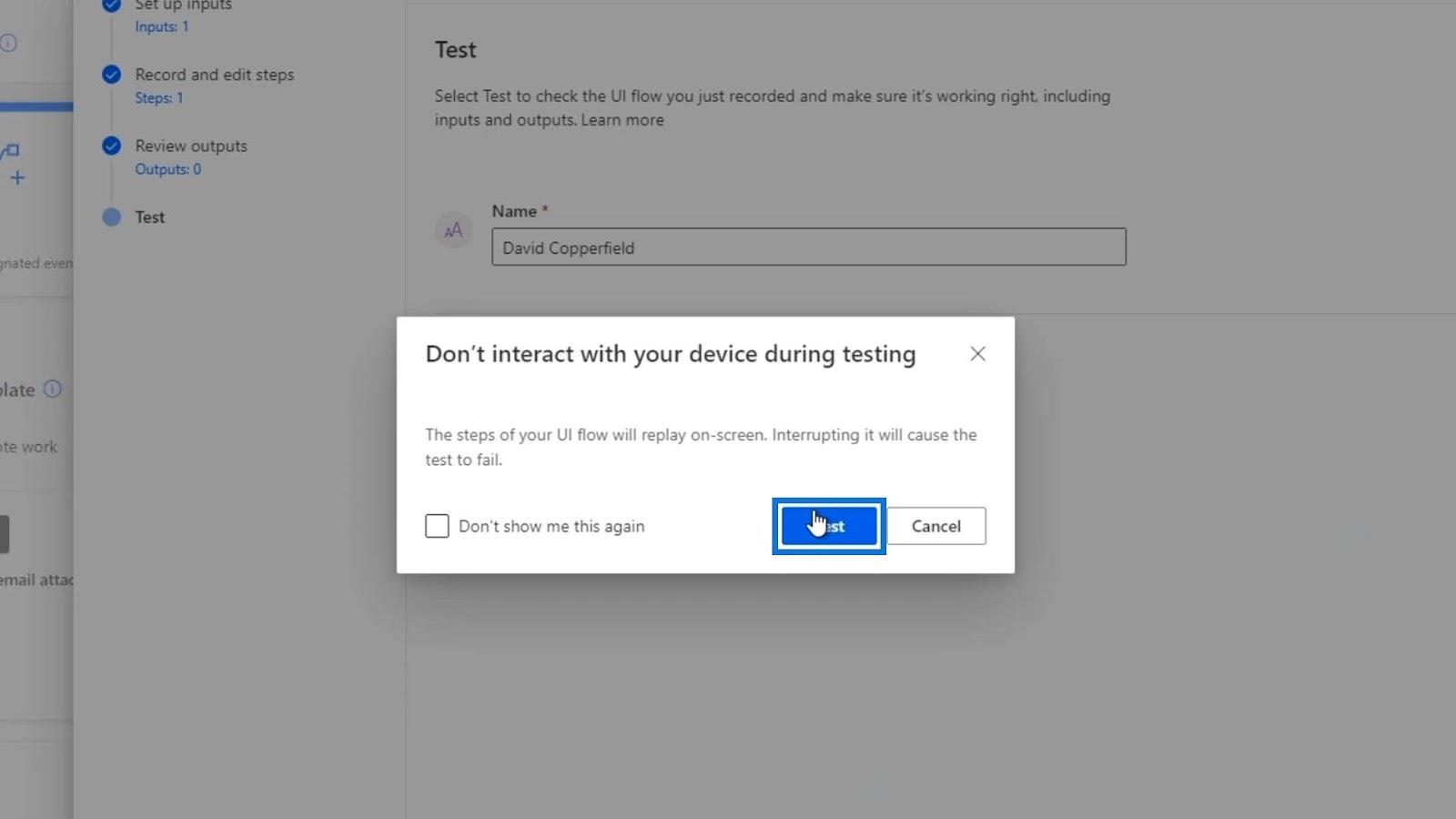 Microsoft Power Automate 中的 UI 流輸入