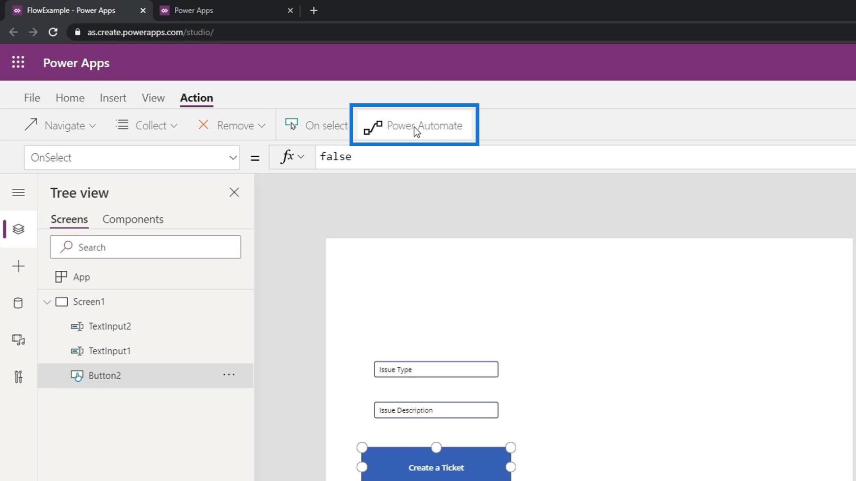 Microsoft Power Automate への PowerApps の統合