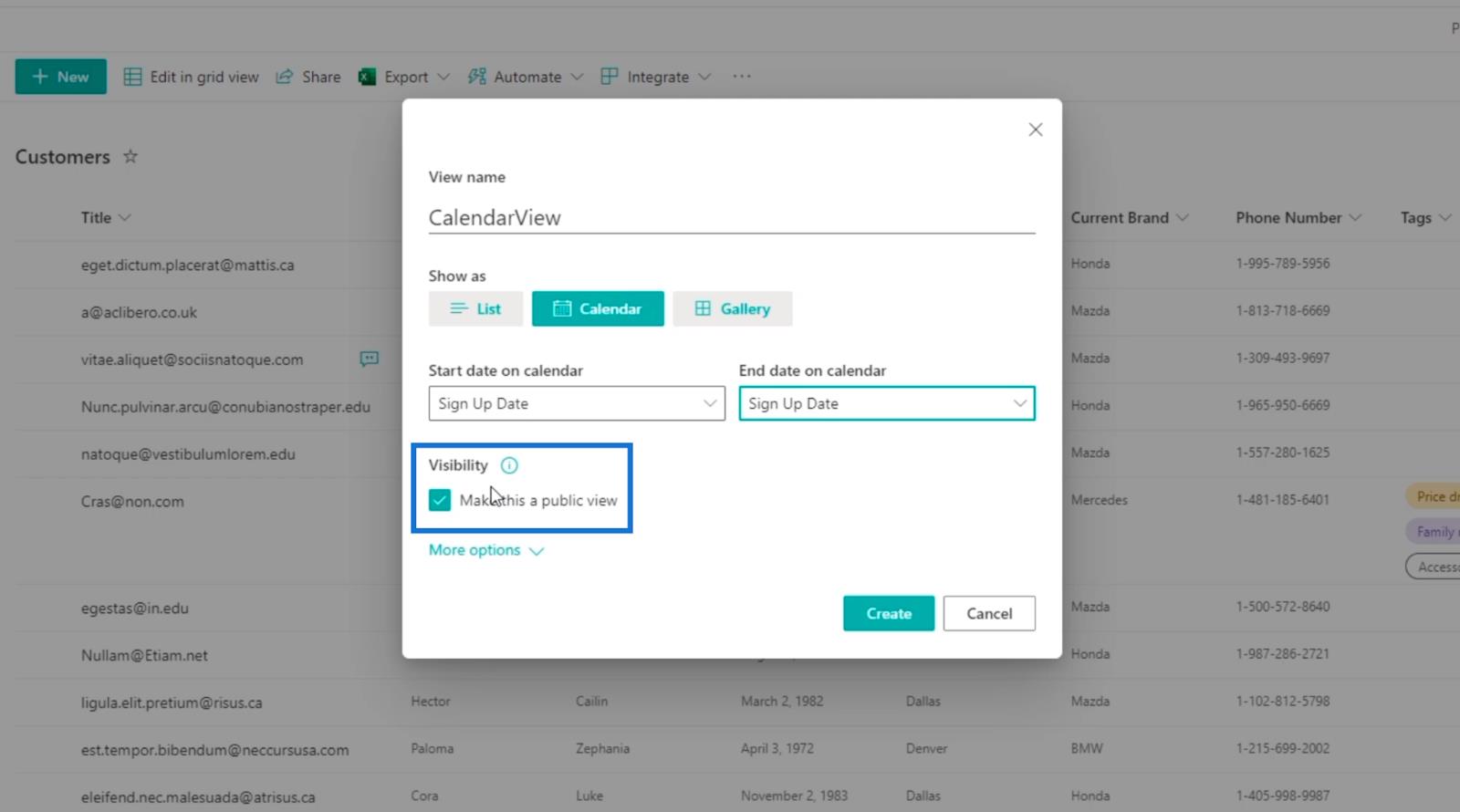 SharePoint リスト カレンダー ビュー