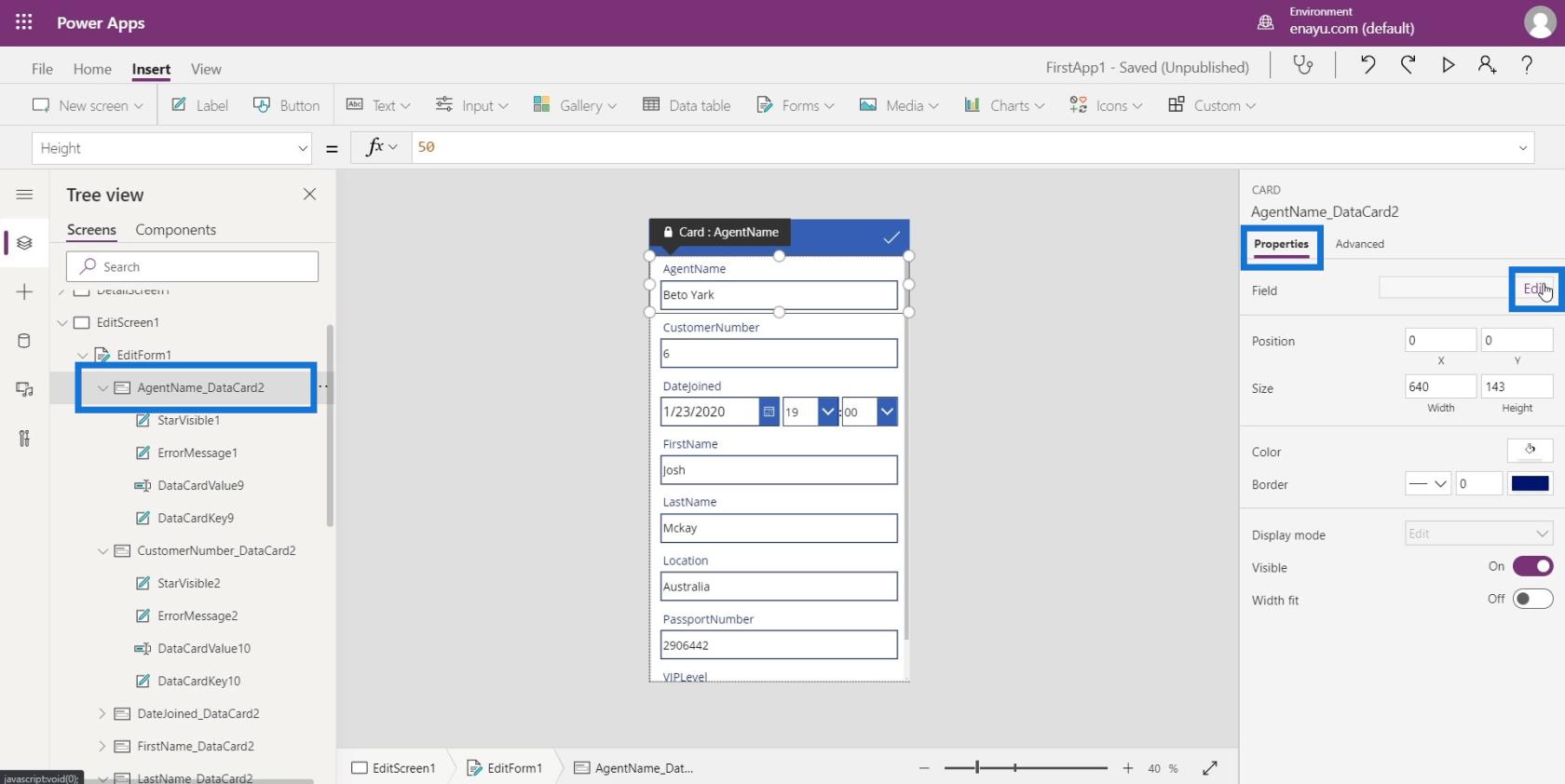 PowerApps 画面: 編集と更新