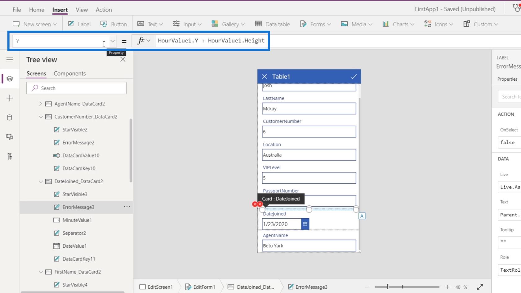 PowerApps 画面: 編集と更新