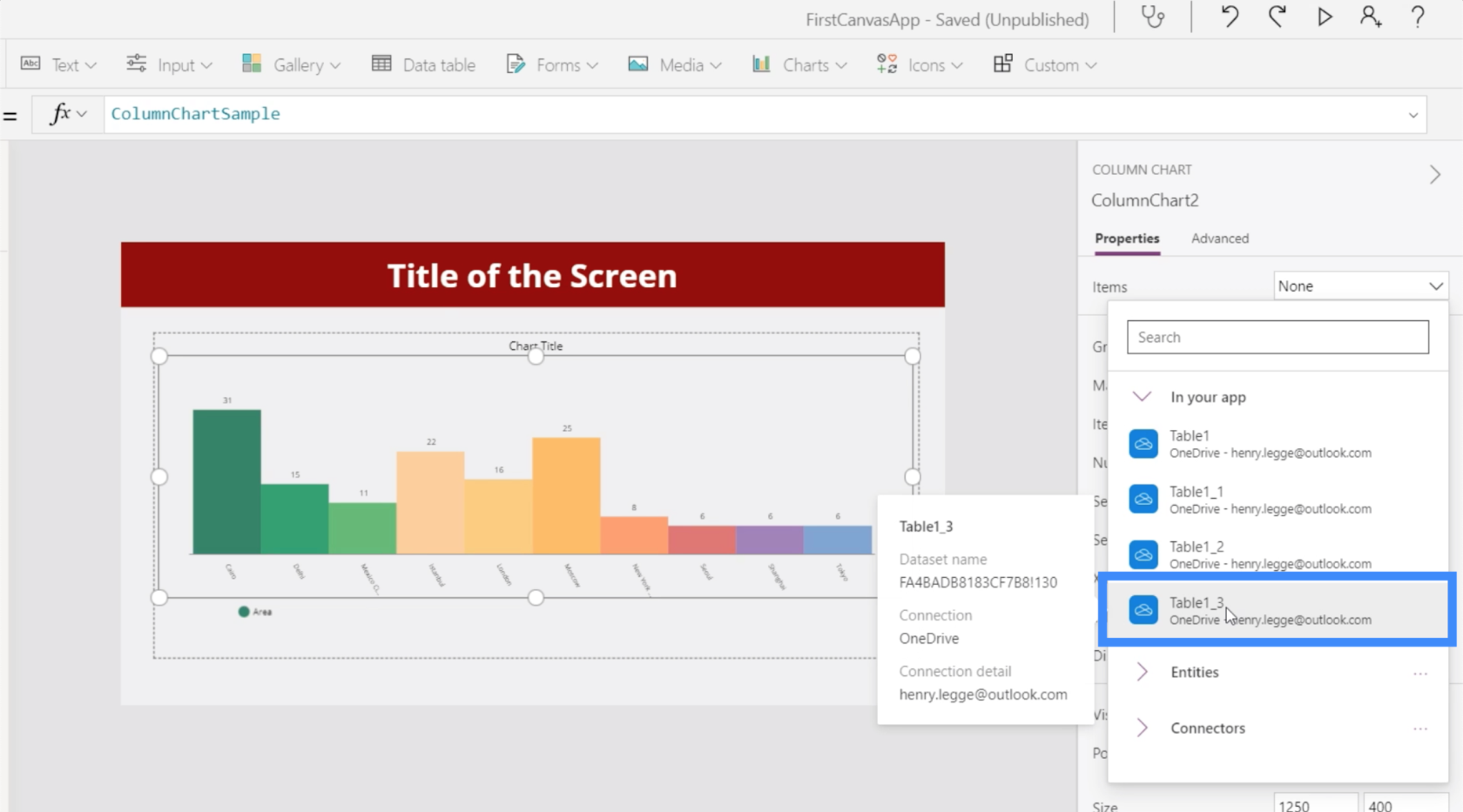 PowerApps 圖表、圖形和動態圖像