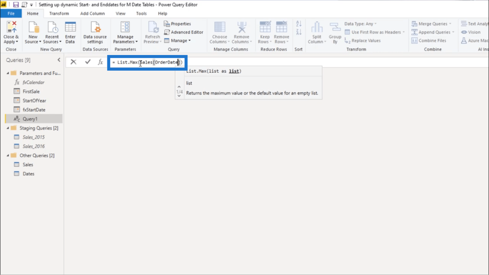 為 Power Query 日期表設置動態 StartDate 和 EndDate