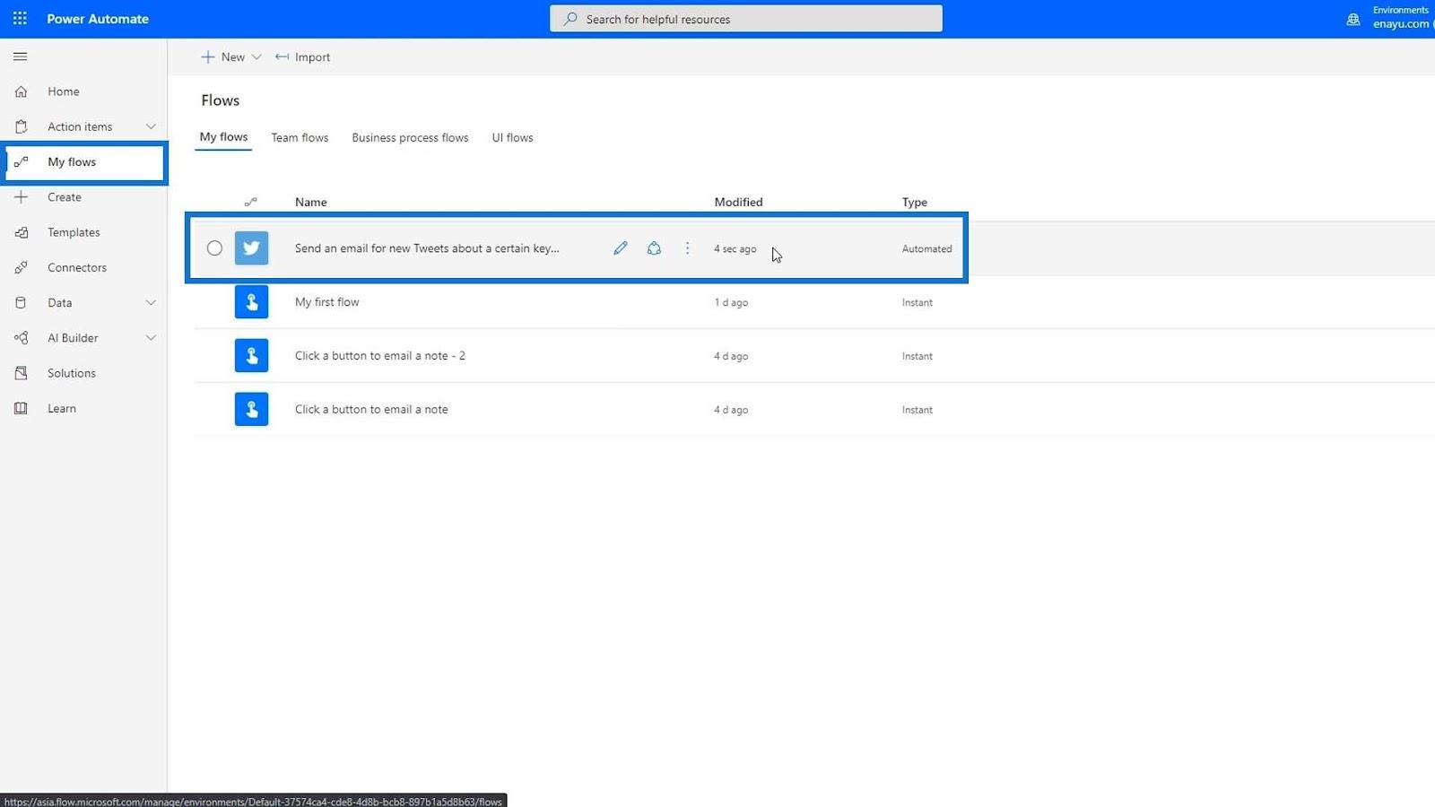 Microsoft Power Automate の自動化されたフロー
