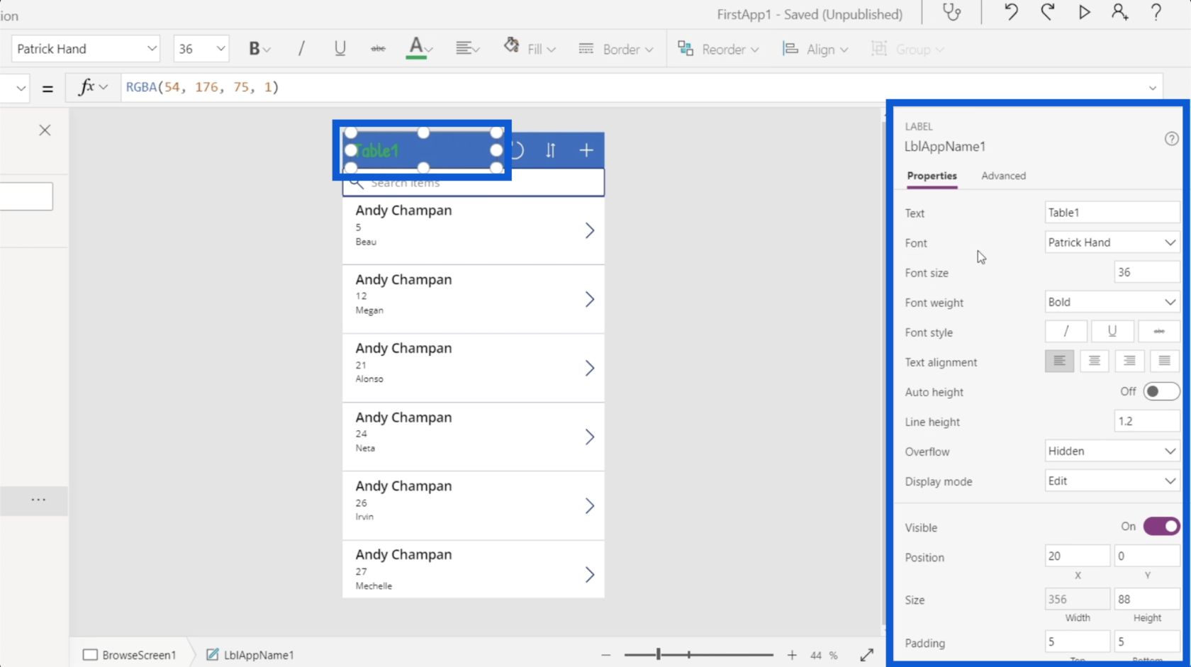 Power Apps 環境：正確設置應用程序元素