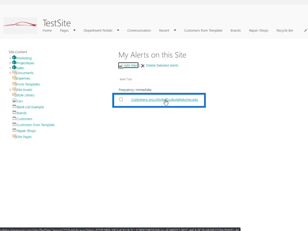SharePoint リスト アラートのセットアップ