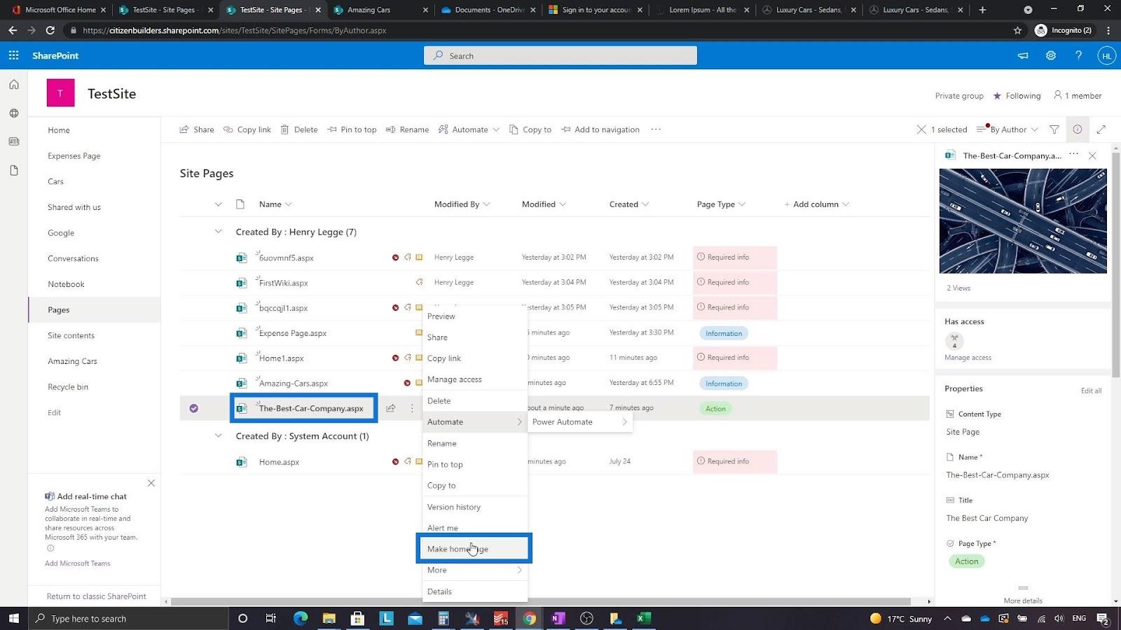 Übersicht und Erstellung der SharePoint-Homepage