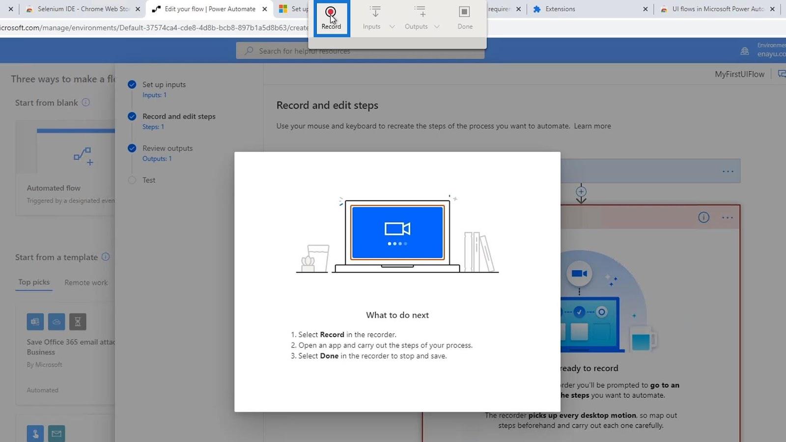 Microsoft Power Automate 中的 UI 流輸入