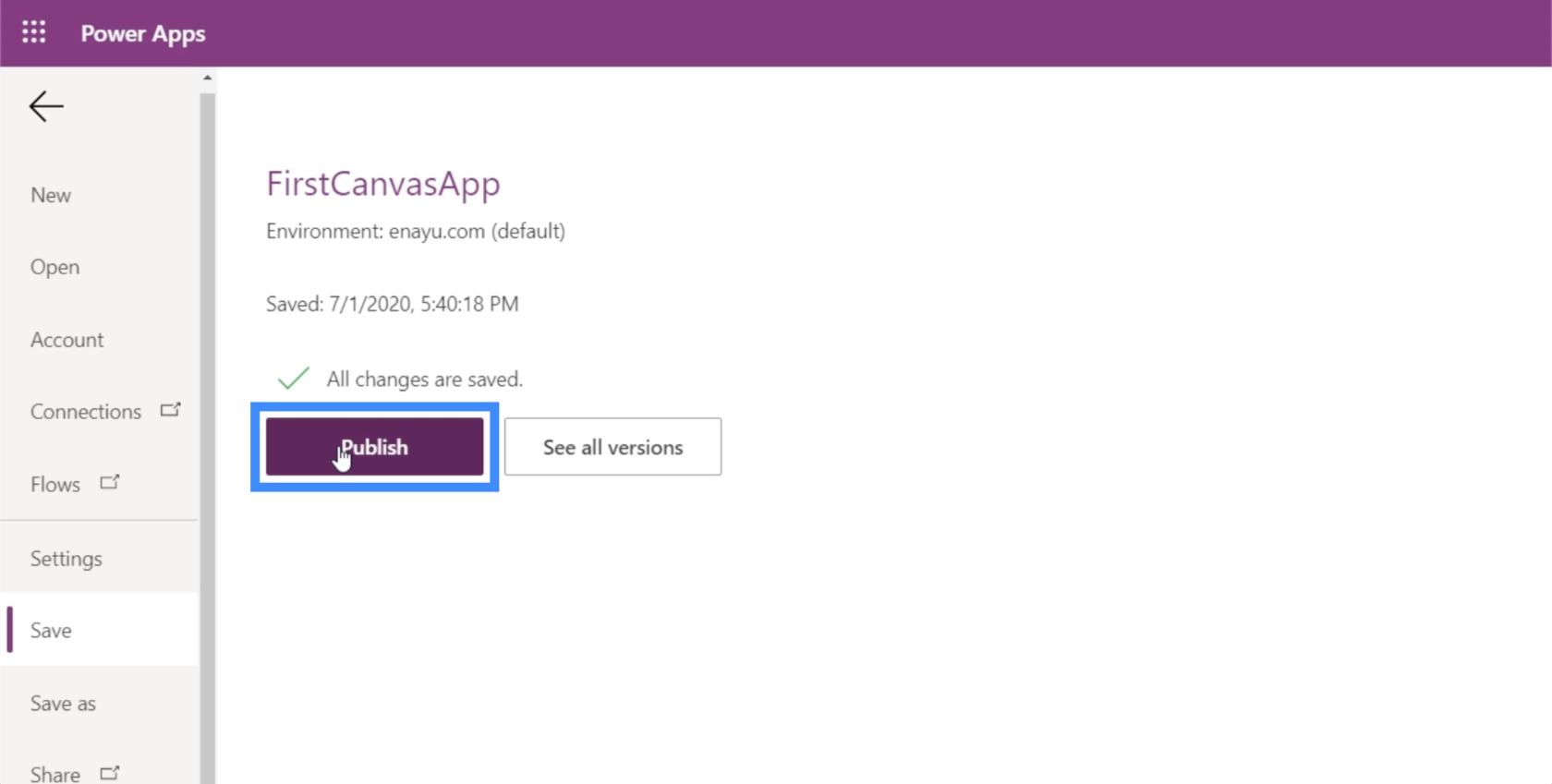 發布 PowerApps 應用程序和更改屏幕順序