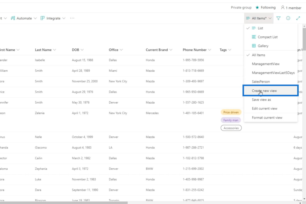 SharePoint リスト カレンダー ビュー