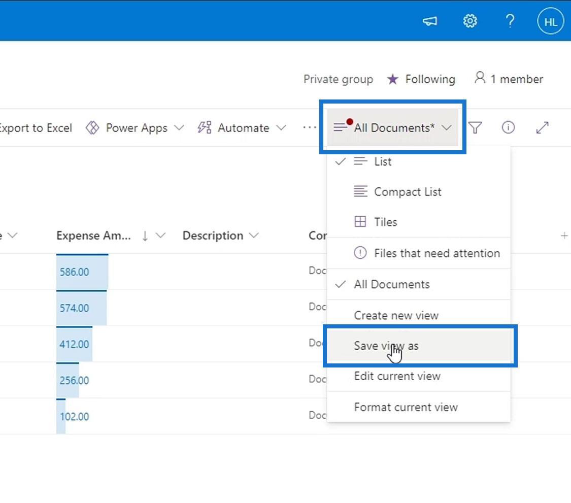 MS SharePoint ビュー |  作成と保存