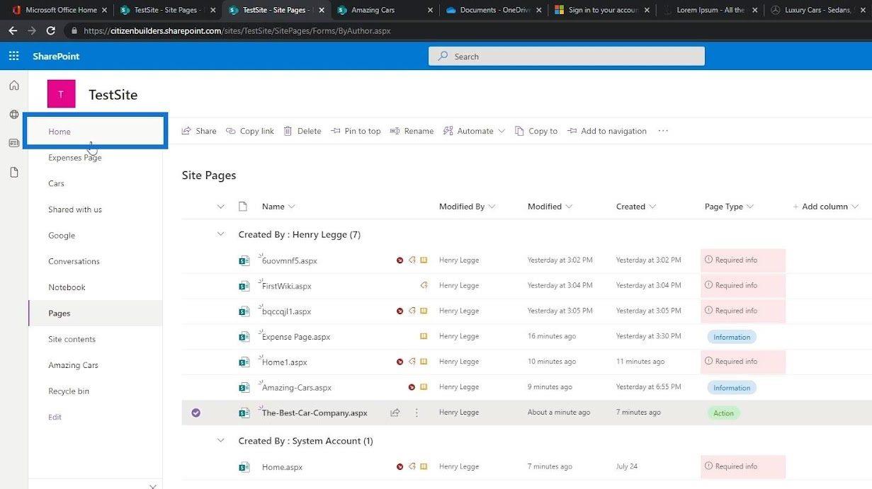 Übersicht und Erstellung der SharePoint-Homepage