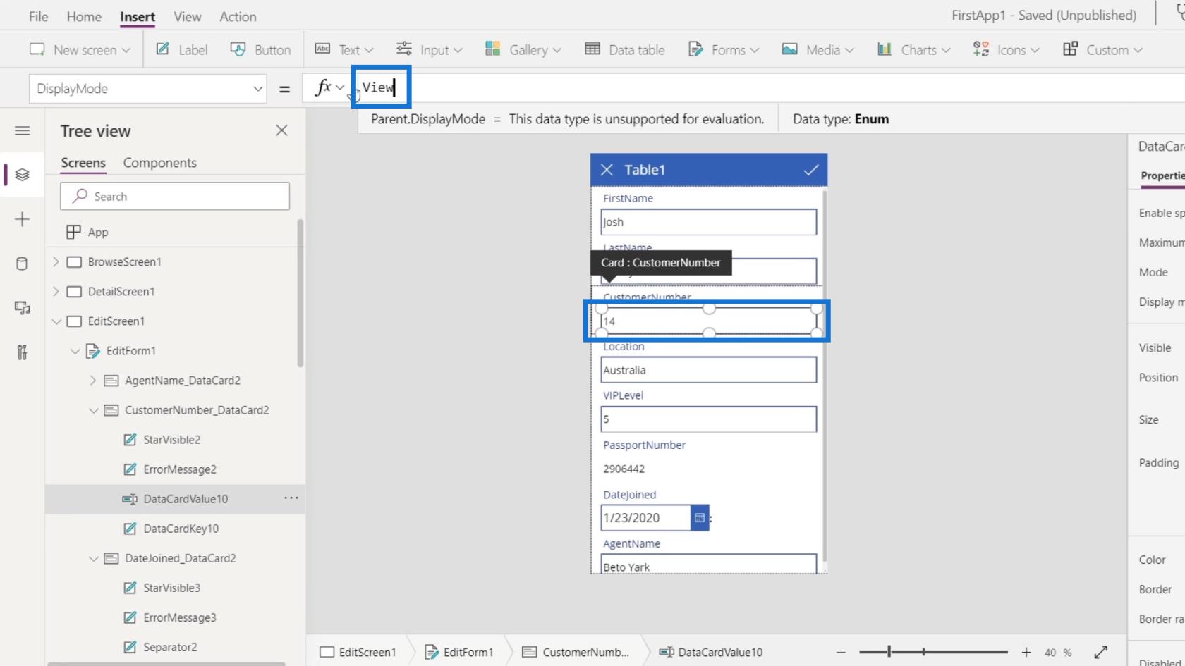 PowerApps 画面: 編集と更新