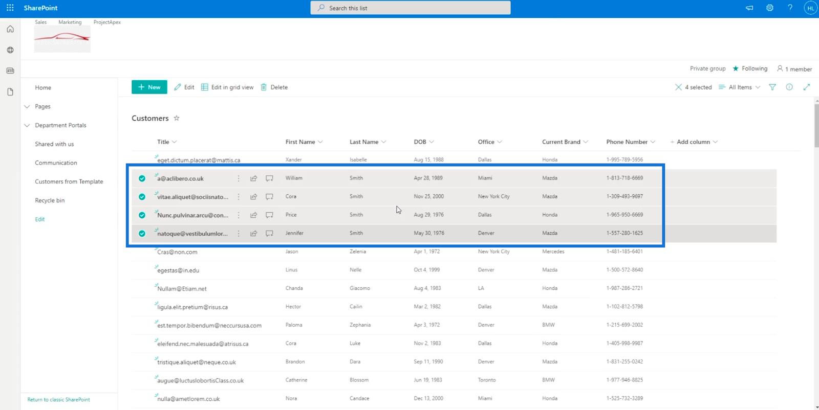 SharePoint リスト アイテム: 単一および複数のアイテムの編集