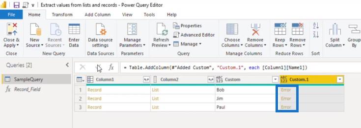 Power Query でレコードとリストから値を抽出する