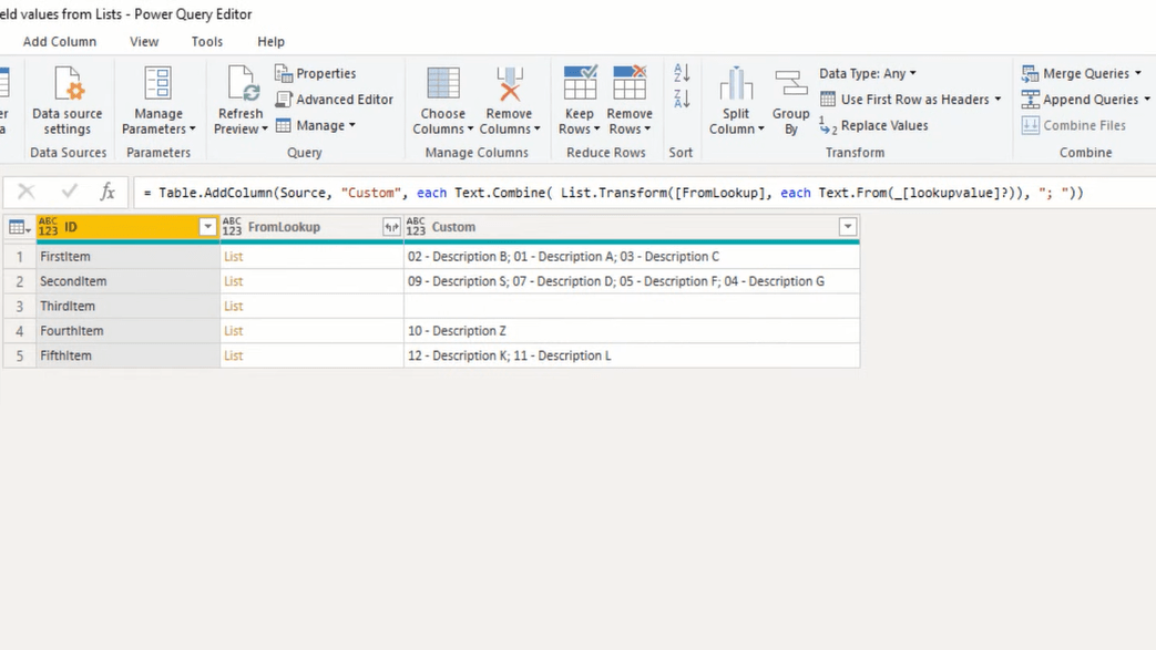 Tutorial do Editor do Power Query: extrair valores de campo de registro de listas