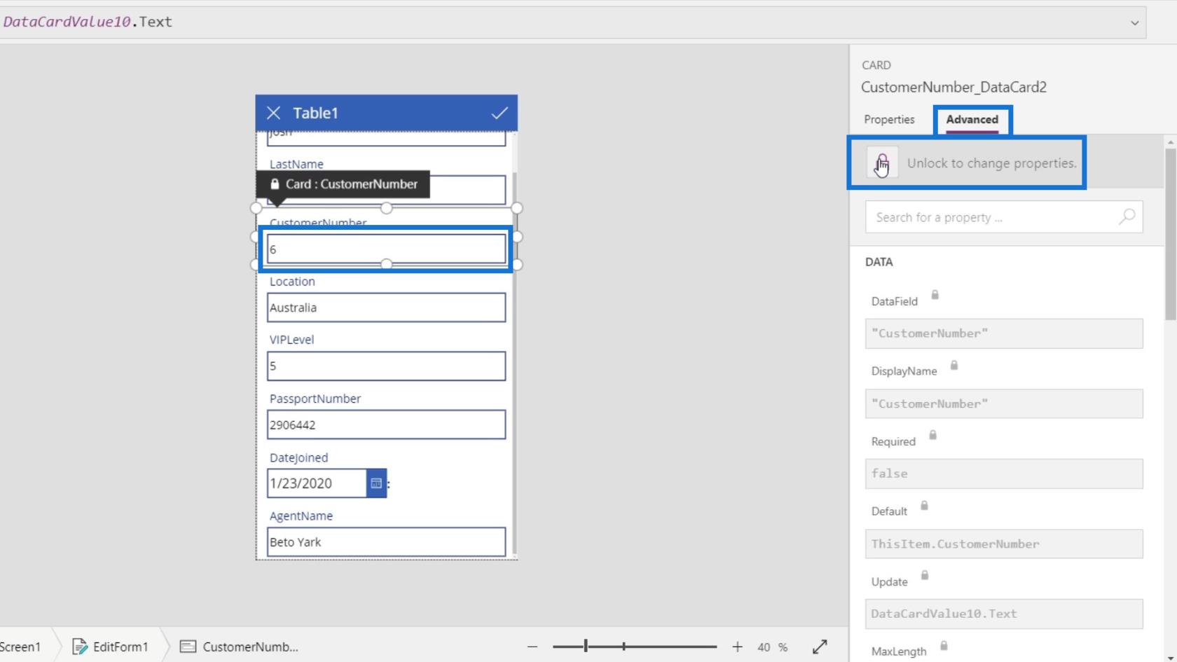 PowerApps 画面: 編集と更新