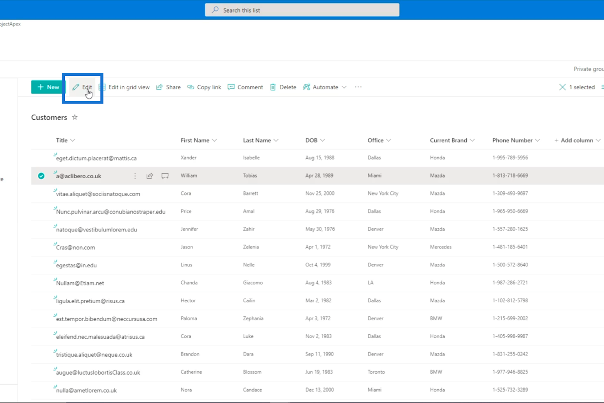 SharePoint リスト アイテム: 単一および複数のアイテムの編集
