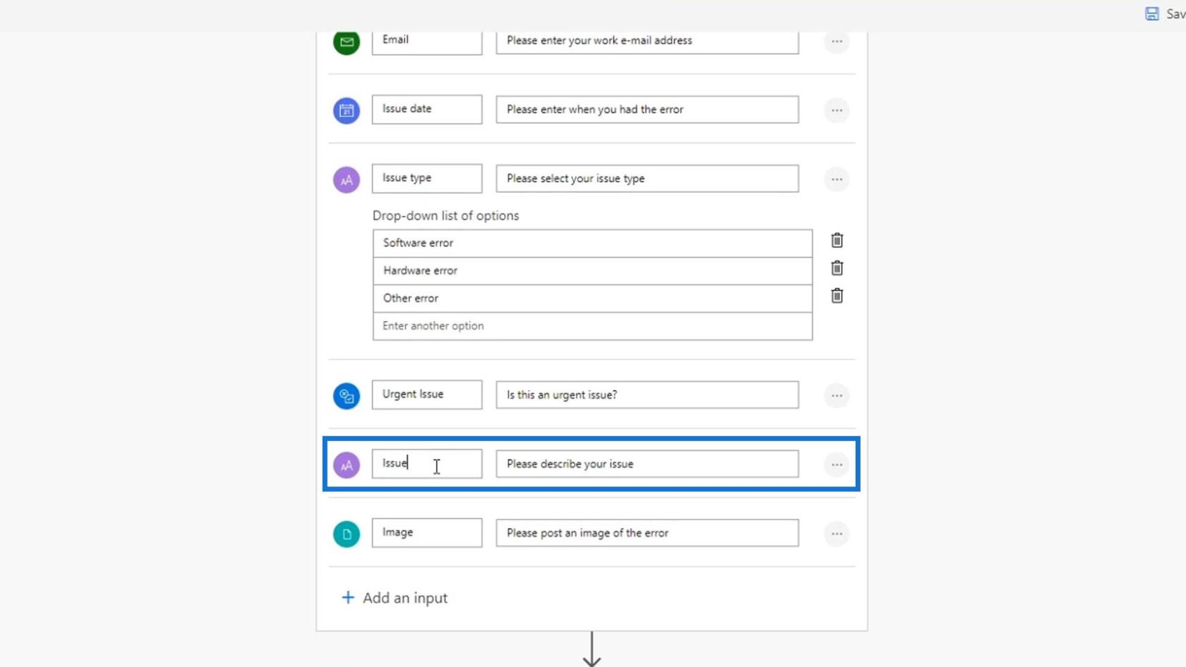 Microsoft Power Automate 中的工作流輸入