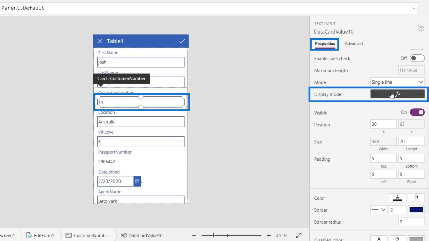 PowerApps 画面: 編集と更新