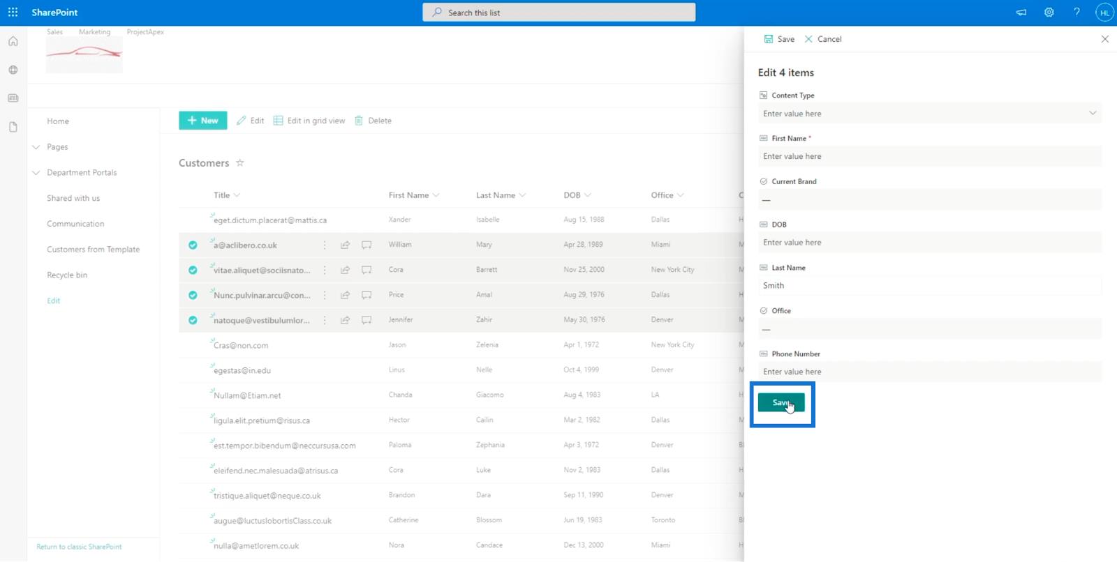 SharePoint リスト アイテム: 単一および複数のアイテムの編集