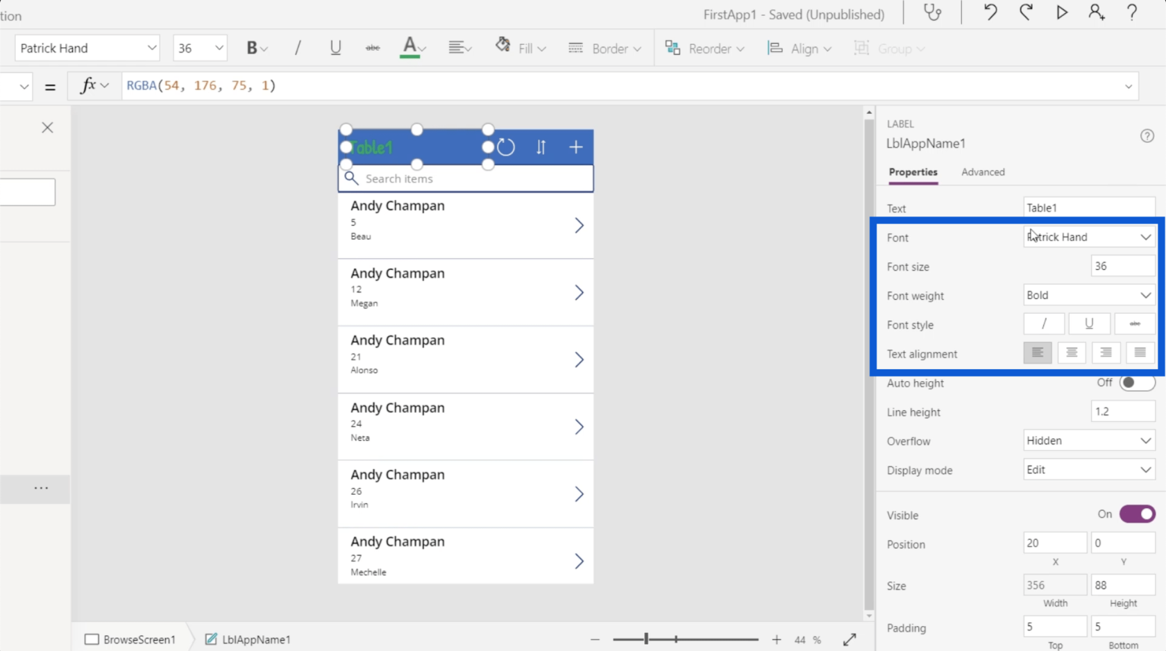 Power Apps 環境：正確設置應用程序元素