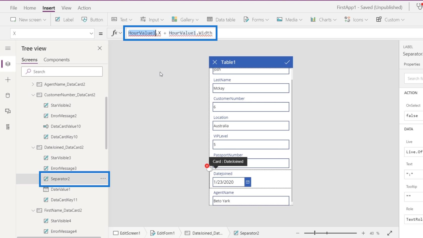 PowerApps 画面: 編集と更新
