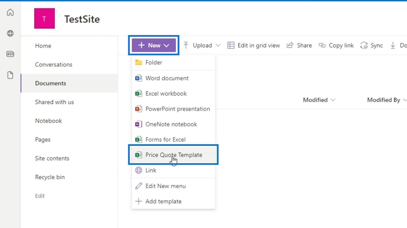 문서 라이브러리용 SharePoint 템플릿