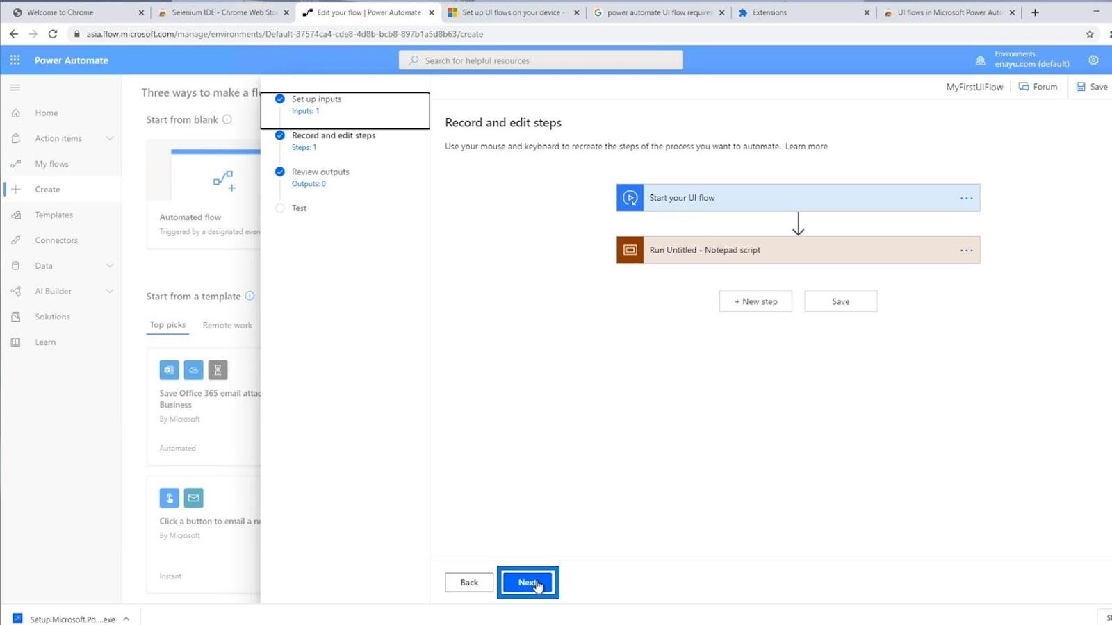 Microsoft Power Automate 中的 UI 流輸入