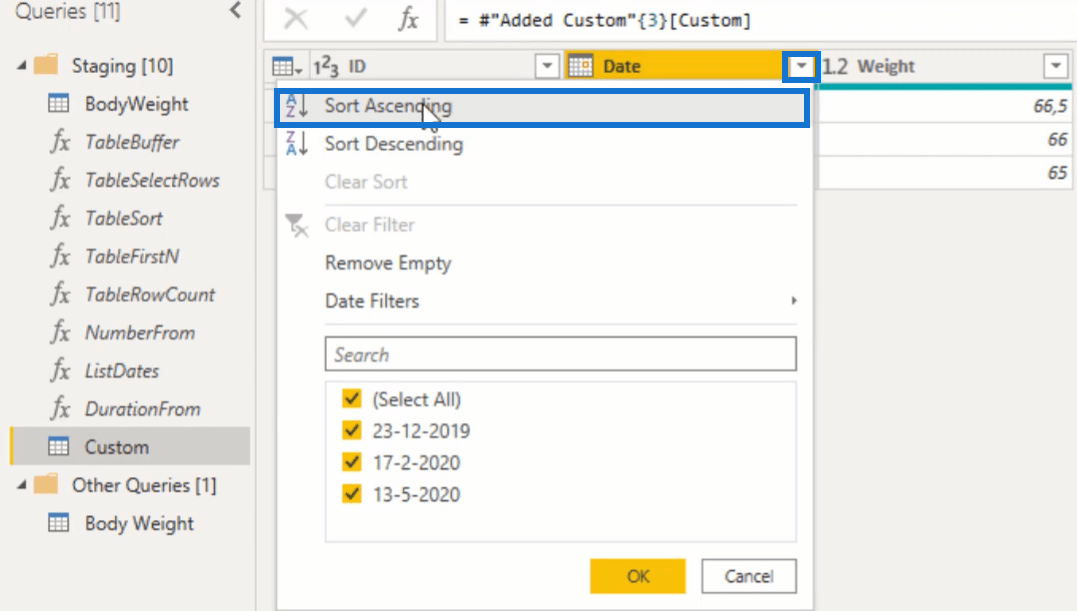 Création de valeurs pour chaque date à l'aide de la formule Power Query