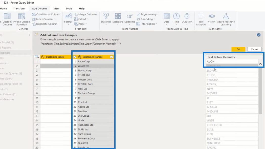 來自示例 LuckyTemplates 的列 - Power Query 教程