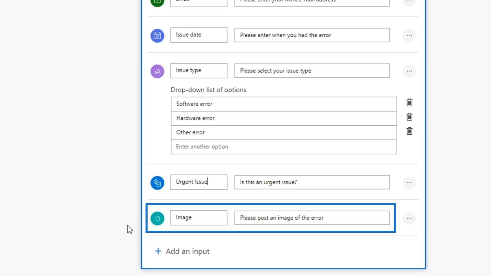 Microsoft Power Automate 中的工作流輸入