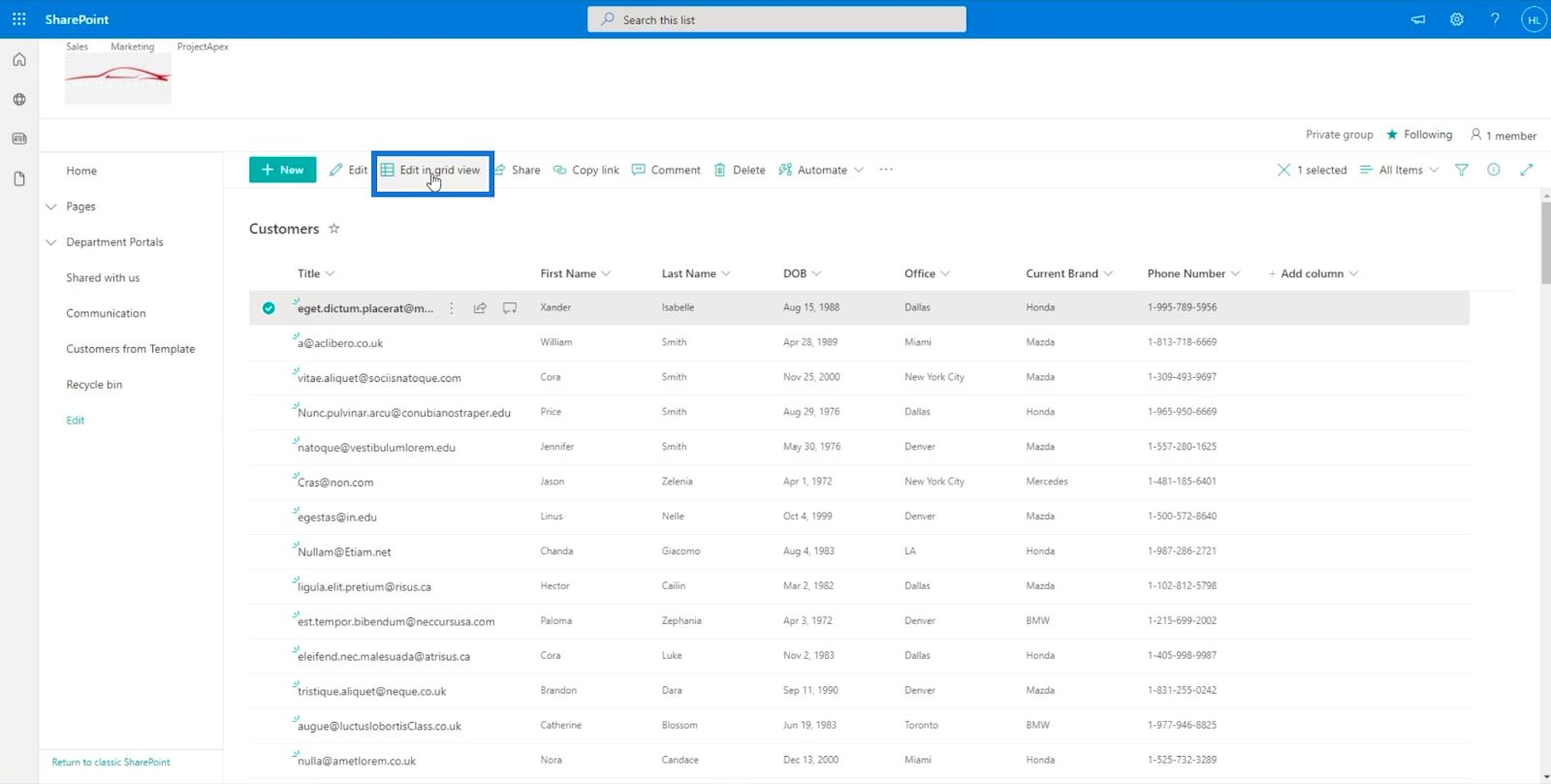 SharePoint リスト アイテム: 単一および複数のアイテムの編集
