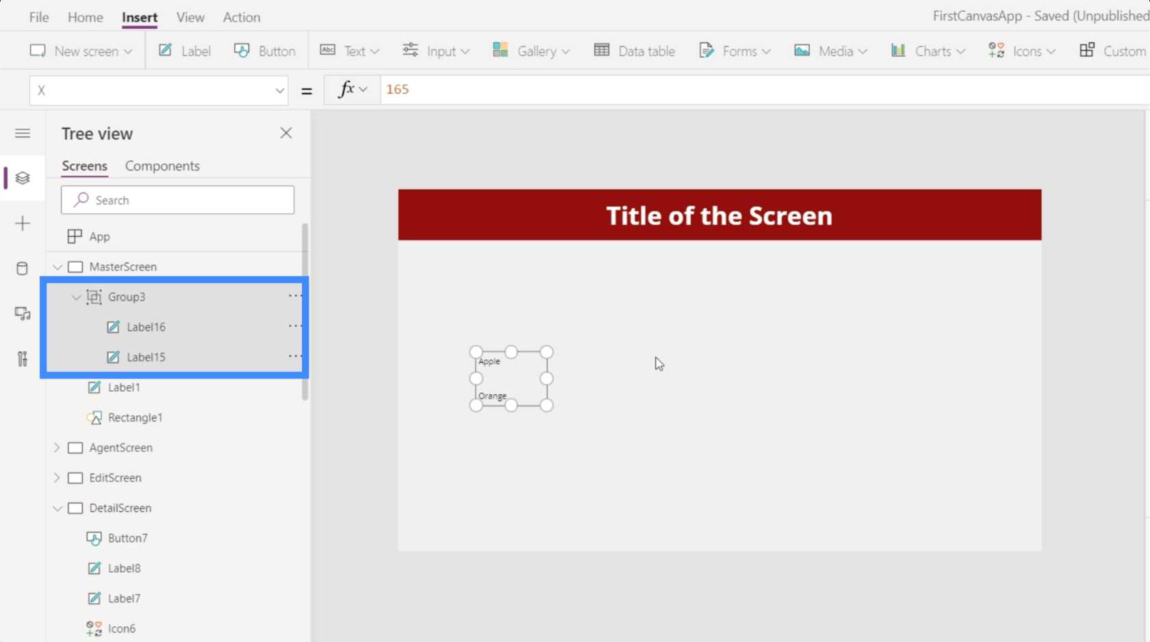 Microsoft Power Apps: 要素をグループ化する