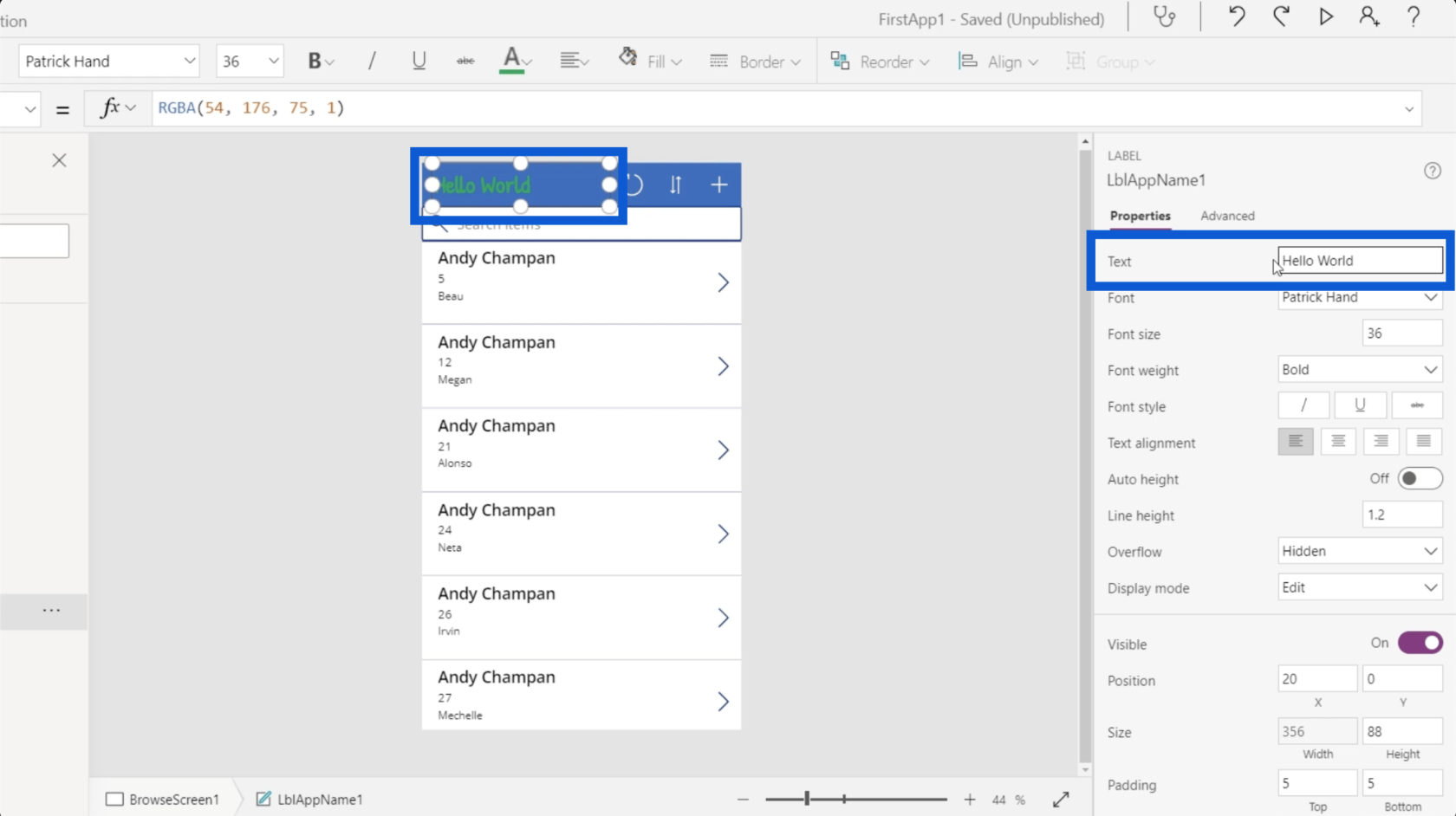 Power Apps 環境：正確設置應用程序元素