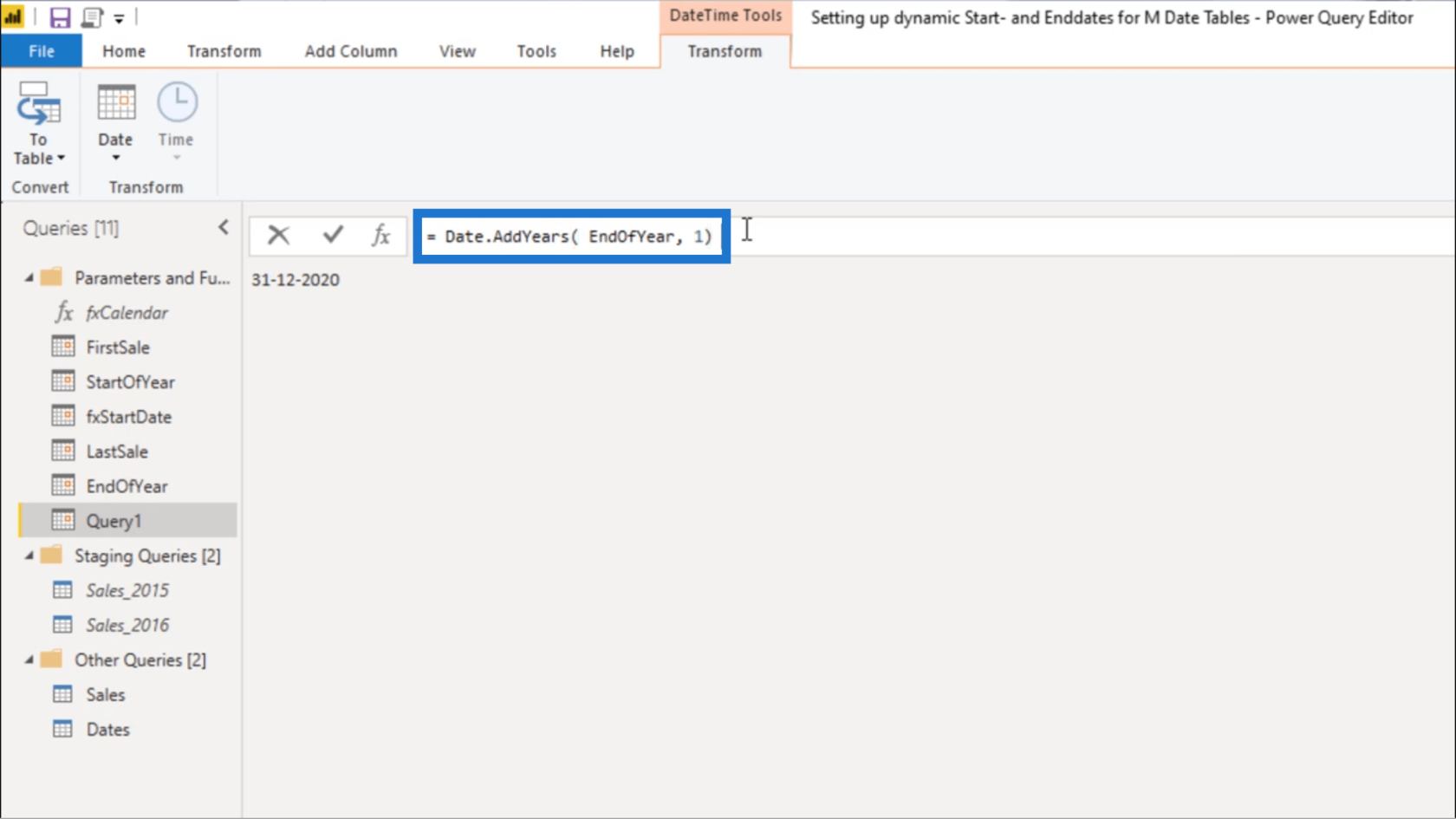 為 Power Query 日期表設置動態 StartDate 和 EndDate