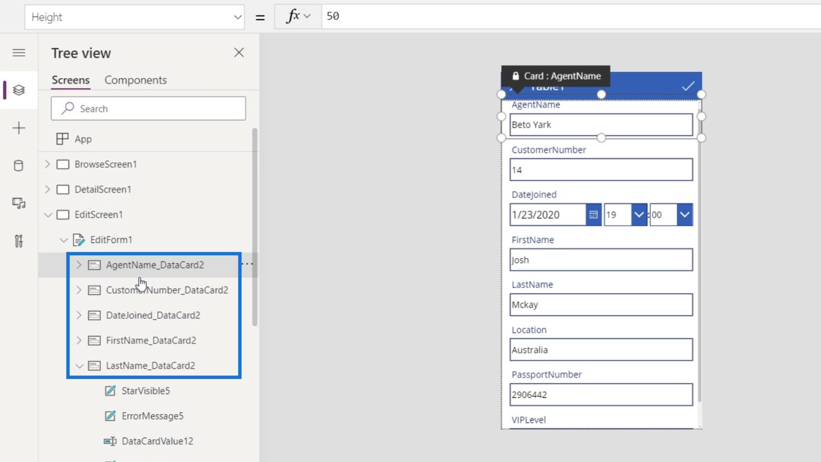 PowerApps 画面: 編集と更新