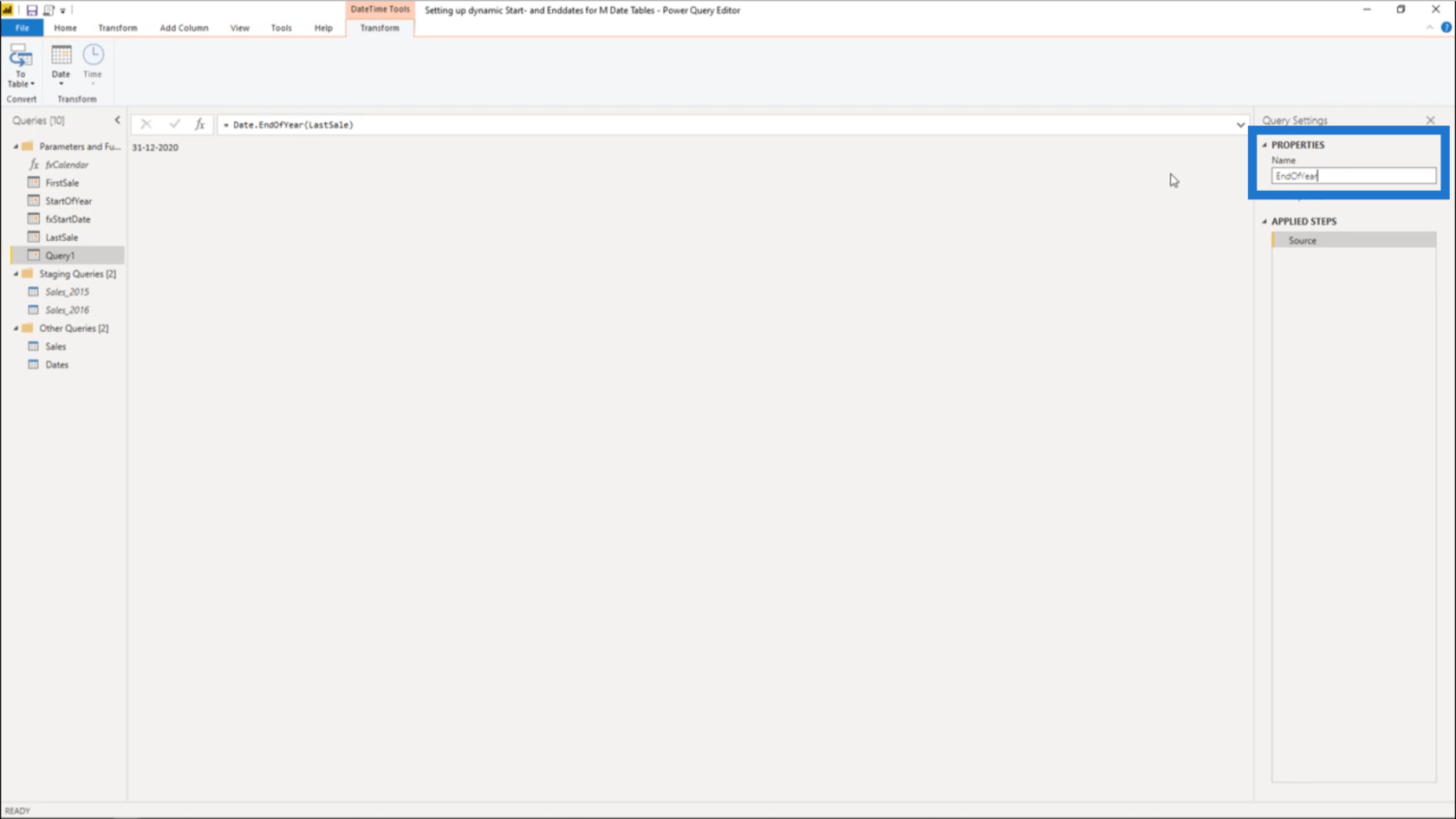 為 Power Query 日期表設置動態 StartDate 和 EndDate