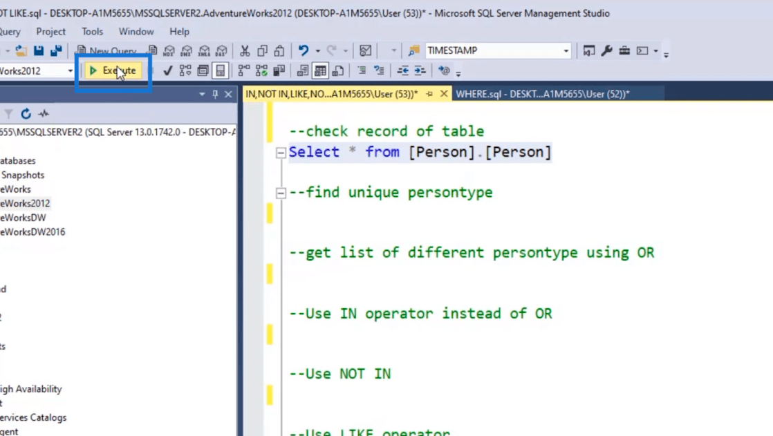 IN、NOT IN、LIKE、NOT LIKE を使用した SQL のフィルター