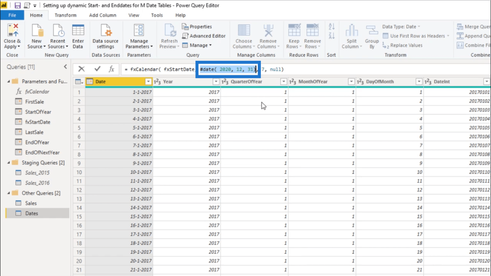 為 Power Query 日期表設置動態 StartDate 和 EndDate